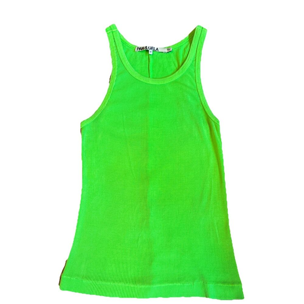 PAM & GELA Women's Nordstrom Bright Neon Green California Vibes Tank Top Sz M